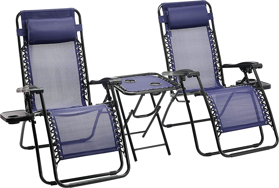 - Sedie a Sdraio Zero Gravity Con Tavolino, Set Da 2, Blu
