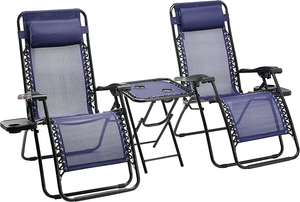- Sedie a Sdraio Zero Gravity Con Tavolino, Set Da 2, Blu
