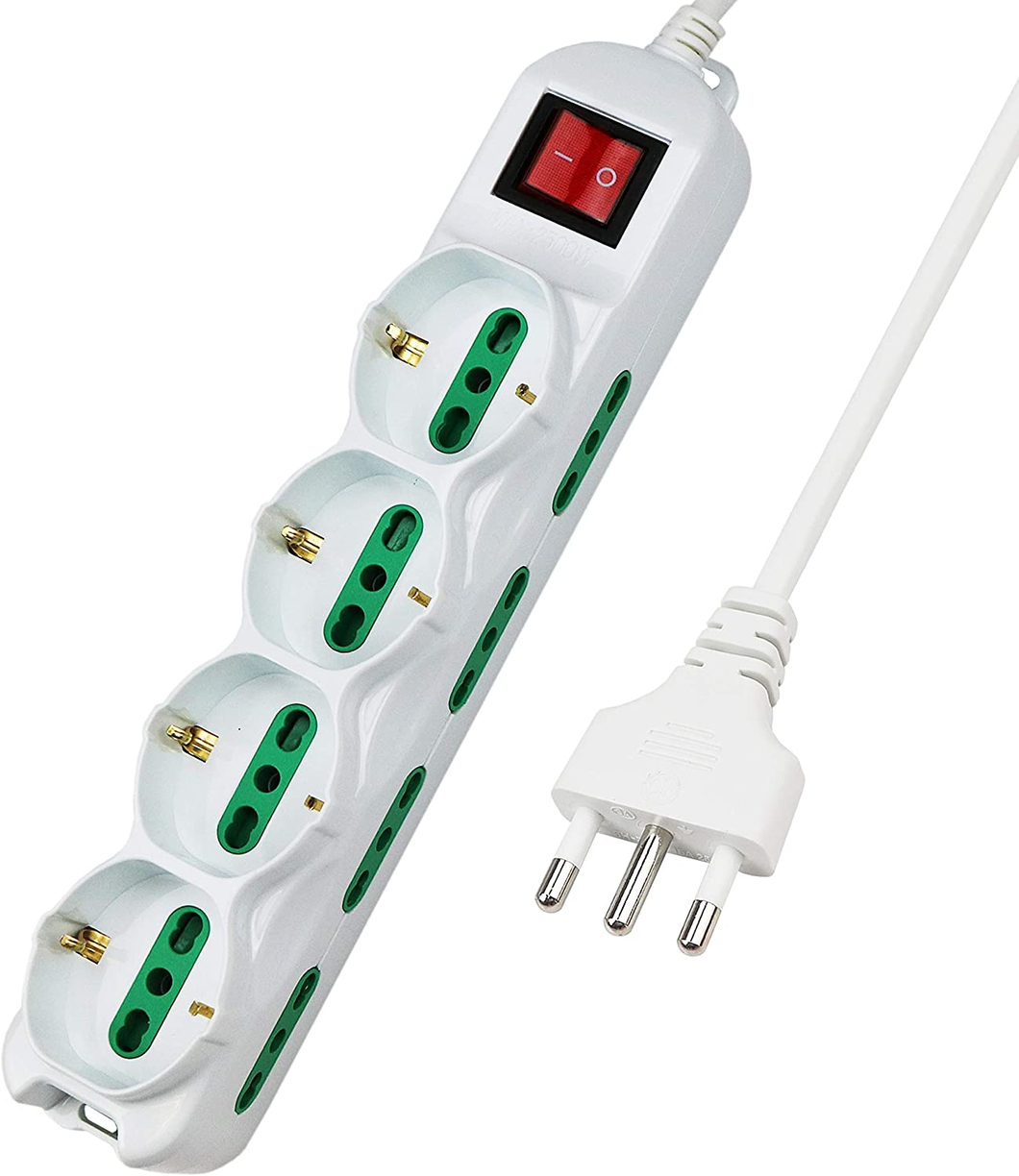 Multipresa 12 Posti 4 Polivalenti (Schuko 10/16A) 8 Bivalenti 10/16A, Colore Bia