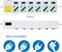 Carica l&#39;immagine nel visualizzatore di Gallery, Multipresa Ciabatta Elettrica 6 Posti 10/16A Bipasso Schuko 250V Max:2500W Con I
