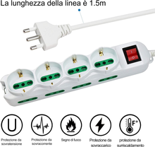 Carica l&#39;immagine nel visualizzatore di Gallery, Multipresa 12 Posti 4 Polivalenti (Schuko 10/16A) 8 Bivalenti 10/16A, Colore Bia
