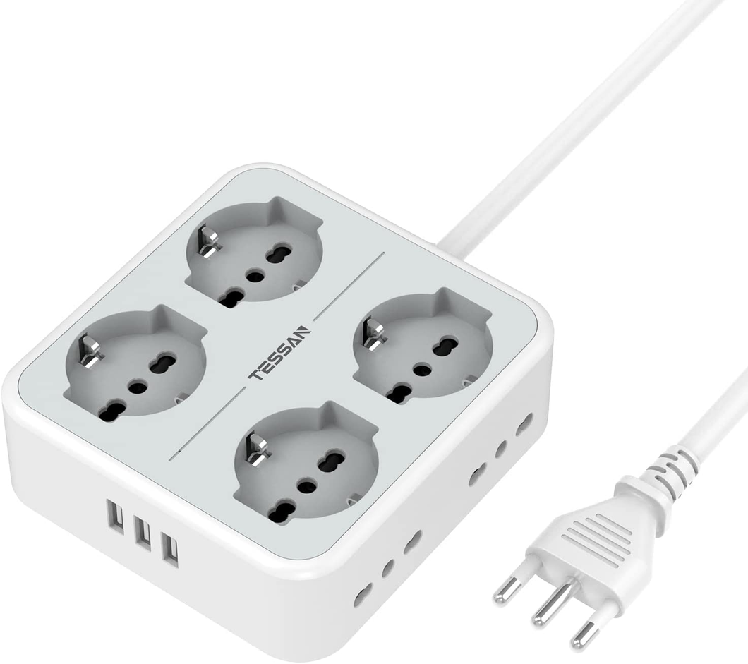 Ciabatta Multipresa Con USB, Multipresa Elettrica Con 4 Schuko E 4 Bivalenti 10A