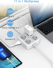 Carica l&#39;immagine nel visualizzatore di Gallery, Ciabatta Multipresa Con USB, Multipresa Elettrica Con 4 Schuko E 4 Bivalenti 10A
