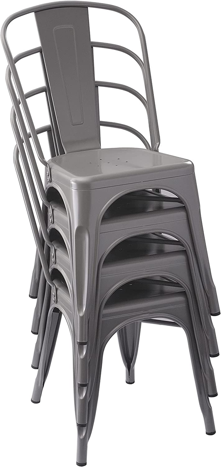 - Set Da 4, Sedie Da Pranzo in Metallo, Grigio Scuro