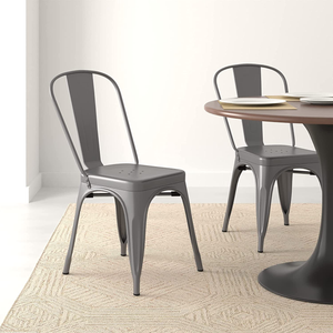 - Set Da 4, Sedie Da Pranzo in Metallo, Grigio Scuro