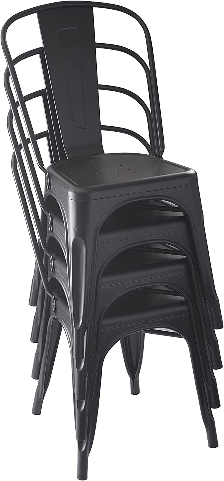 - Set Da 4, Sedie Da Pranzo in Metallo, Colore Nero
