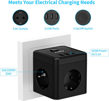 Carica l&#39;immagine nel visualizzatore di Gallery, Multipresa Cubo, Con 3 Prese AC （2500W / 10A） E 3 Prese USB, Con Interruttore a
