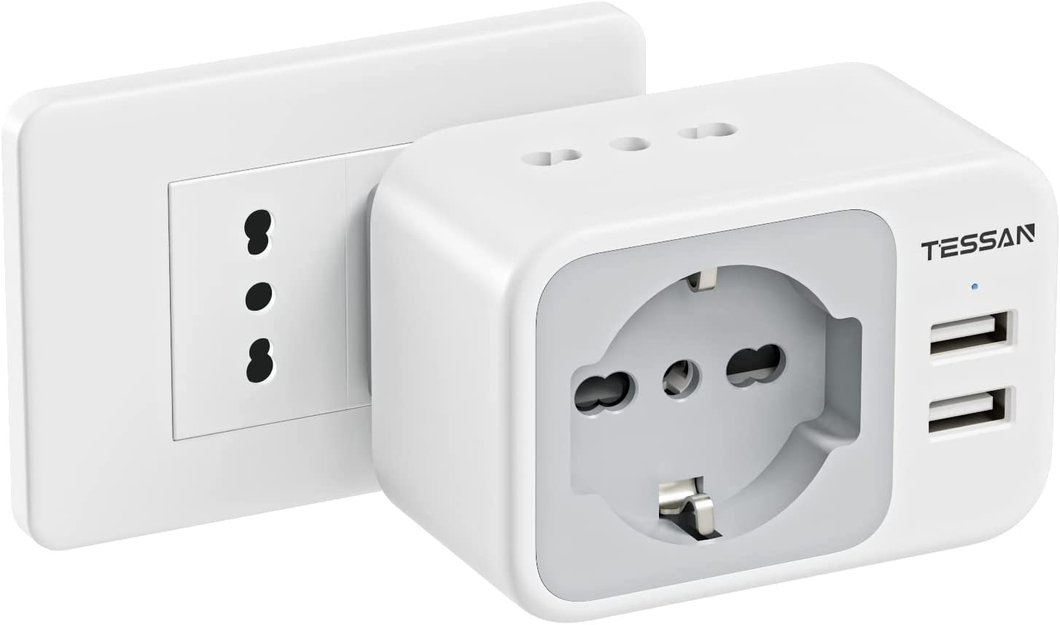 Presa Multipla Con Spina 10A, Presa Multipla Salvaspazio Con 1 Presa Schuko E 2