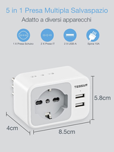 Carica l&#39;immagine nel visualizzatore di Gallery, Presa Multipla Con Spina 10A, Presa Multipla Salvaspazio Con 1 Presa Schuko E 2
