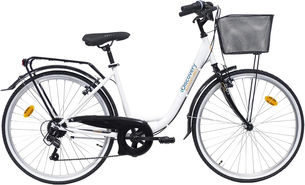Discovery City Bicicletta Donna, Con Campanello E Cestino Sul Davanti, Bianco (W