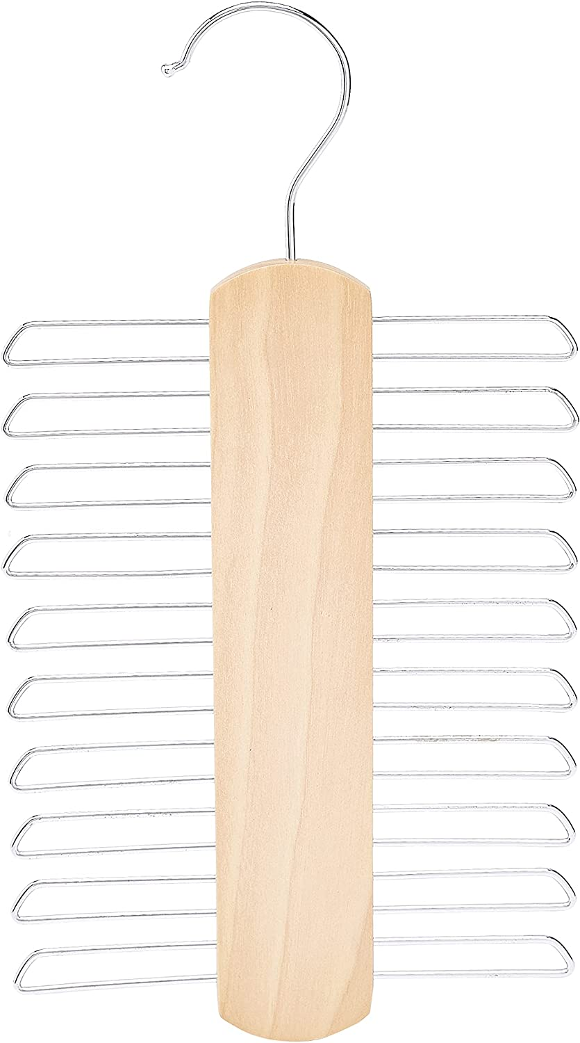 , Gancio Con 20 Barre Porta Cravatte E Cinture in Legno, Naturale, Confezione Da