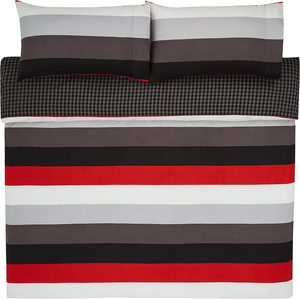 - Set Copripiumino in Microfibra, 230 X 220 Cm, Rosso a Strisce (Red Simple Stri