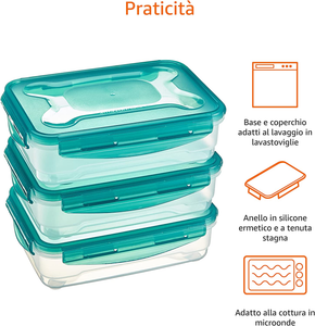 - Set Di Contenitori a Chiusura Ermetica per Alimenti, 3 Pezzi Da 1,2 L