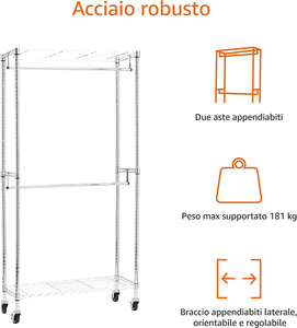 - Stand Appendiabiti a Doppia Barra Con Rotelle - Cromato