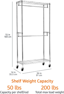 - Stand Appendiabiti a Doppia Barra Con Rotelle - Cromato