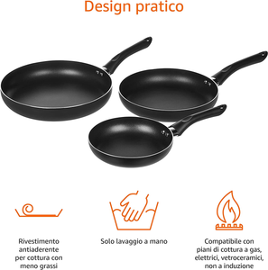 - Set Di 3 Padelle Con Rivestimento Antiaderente, 20 Cm, 25 Cm E 30 Cm