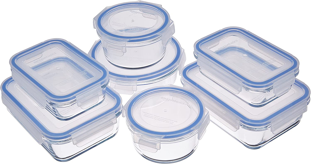 - Contenitori per Alimenti, in Vetro, Con Coperchi, 14 Pezzi (7 Contenitori + 7