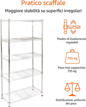 Carica l&#39;immagine nel visualizzatore di Gallery, - Scaffalatura a 5 Ripiani, Cromato
