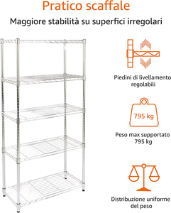 - Scaffalatura a 5 Ripiani, Cromato