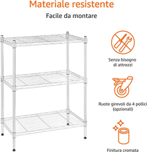 Carica l&#39;immagine nel visualizzatore di Gallery, - Scaffalatura a 3 Ripiani, Su Rotelle, Cromo

