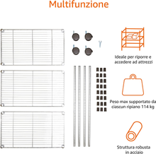 Carica l&#39;immagine nel visualizzatore di Gallery, - Scaffalatura a 3 Ripiani, Su Rotelle, Cromo
