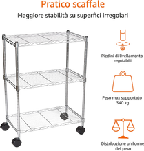 Carica l&#39;immagine nel visualizzatore di Gallery, - Scaffalatura a 3 Ripiani, Su Rotelle, Cromo
