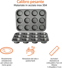 Carica l&#39;immagine nel visualizzatore di Gallery, - Teglia Antiaderente per Muffin, in Acciaio Al Carbonio, Confezione Da 2
