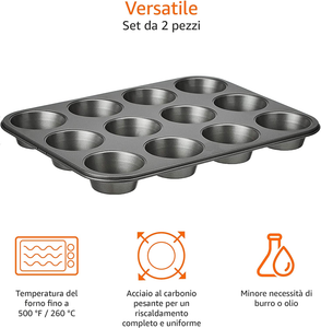 - Teglia Antiaderente per Muffin, in Acciaio Al Carbonio, Confezione Da 2