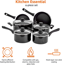 Carica l&#39;immagine nel visualizzatore di Gallery, 6 Pezzi Batteria Da Cucina Antiaderente a Induzione - Alluminio, Con Coperchi
