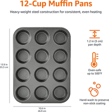 Carica l&#39;immagine nel visualizzatore di Gallery, - Teglia Antiaderente per Muffin, in Acciaio Al Carbonio, Confezione Da 2
