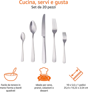 - Servizio Di 20 Posate in Acciaio Inox Con Bordo Squadrato per 4 Persone