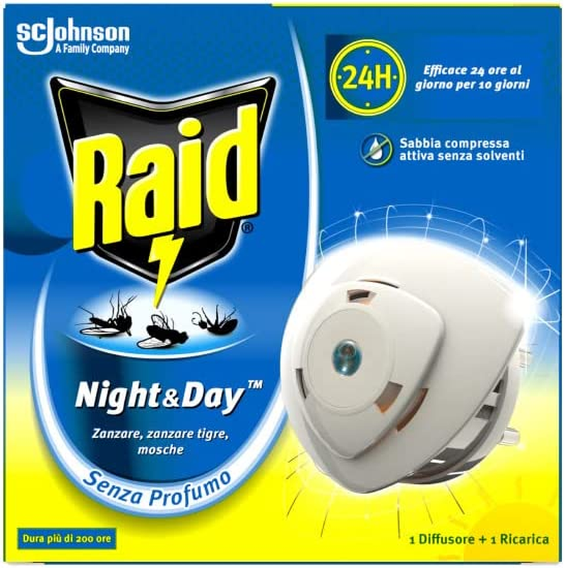 Night & Day Base Con Ricarica, Antizanzare E Antimosche Con Sabbia Compressa, Co
