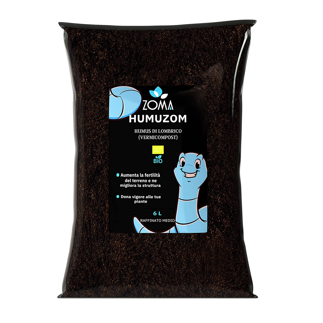HUMUZOM Humus Di Lombrico 100% Biologico Italiano - Fertilizante Organico Puro C
