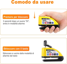 Carica l&#39;immagine nel visualizzatore di Gallery, Bloccadisco Moto Lucchetto Moto Antifurto Con Allarme Sonoro 110DB, Blocca Disco
