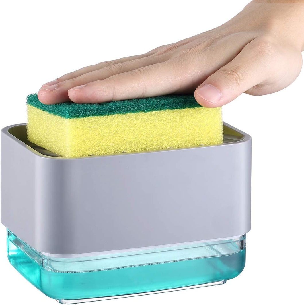 Distributeur de Savon Liquide Manuel Avec Éponge pour Vaisselle Détergent Piatt