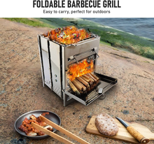 Carica l&#39;immagine nel visualizzatore di Gallery, 3 IN 1 Petit Fourneau De Camping Pliant Bois,Poêle à Bois en Acier Inoxydable,Fo
