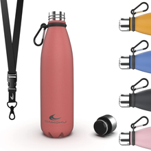 Carica l&#39;immagine nel visualizzatore di Gallery, Flasche Stahl Edelstahl + Lederband Einstellbar + Karabiner, Thermosflasche

