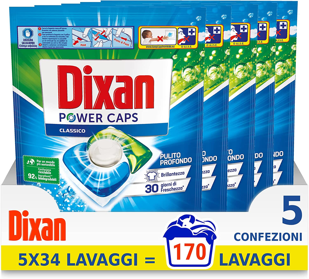 Power Caps Klassisch, Reinigungsmittel Waschmaschine IN Kapseln, Packung 5 X 34