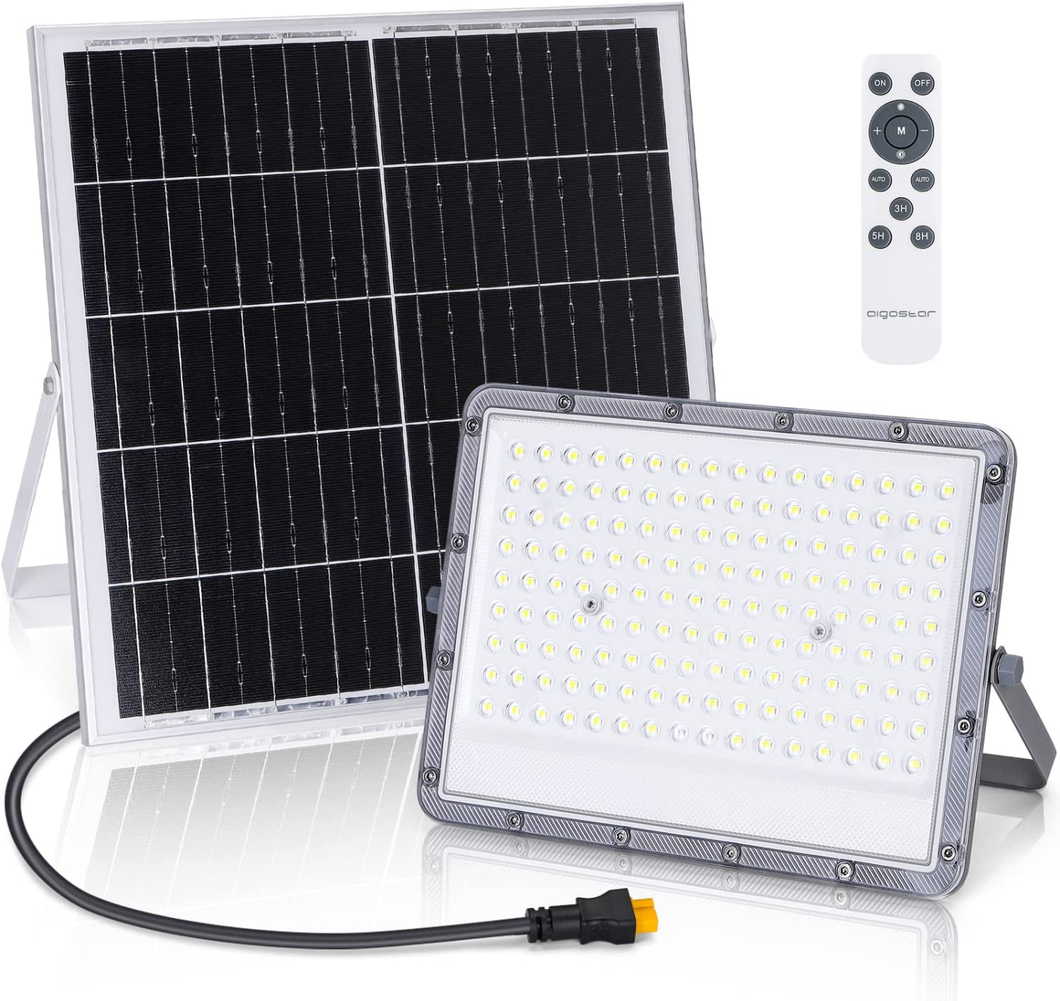 Outdoor LED Spotlight with Solar Panel, 200W, White Light 6500K. Super Bright
