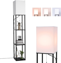 Carica l'immagine nel visualizzatore di Gallery, Modern Floor Lamp with Wooden Shelf, 3 Color Temperature Dimmable
