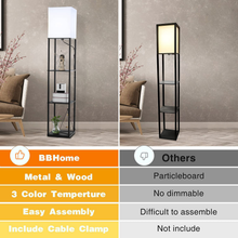 Carica l'immagine nel visualizzatore di Gallery, Modern Floor Lamp with Wooden Shelf, 3 Color Temperature Dimmable
