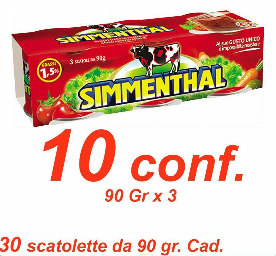 10 Confezioni CARNE SIMMENTHAL in scatola TRIS 90 Gr X 3 ( 30 Scatolette)