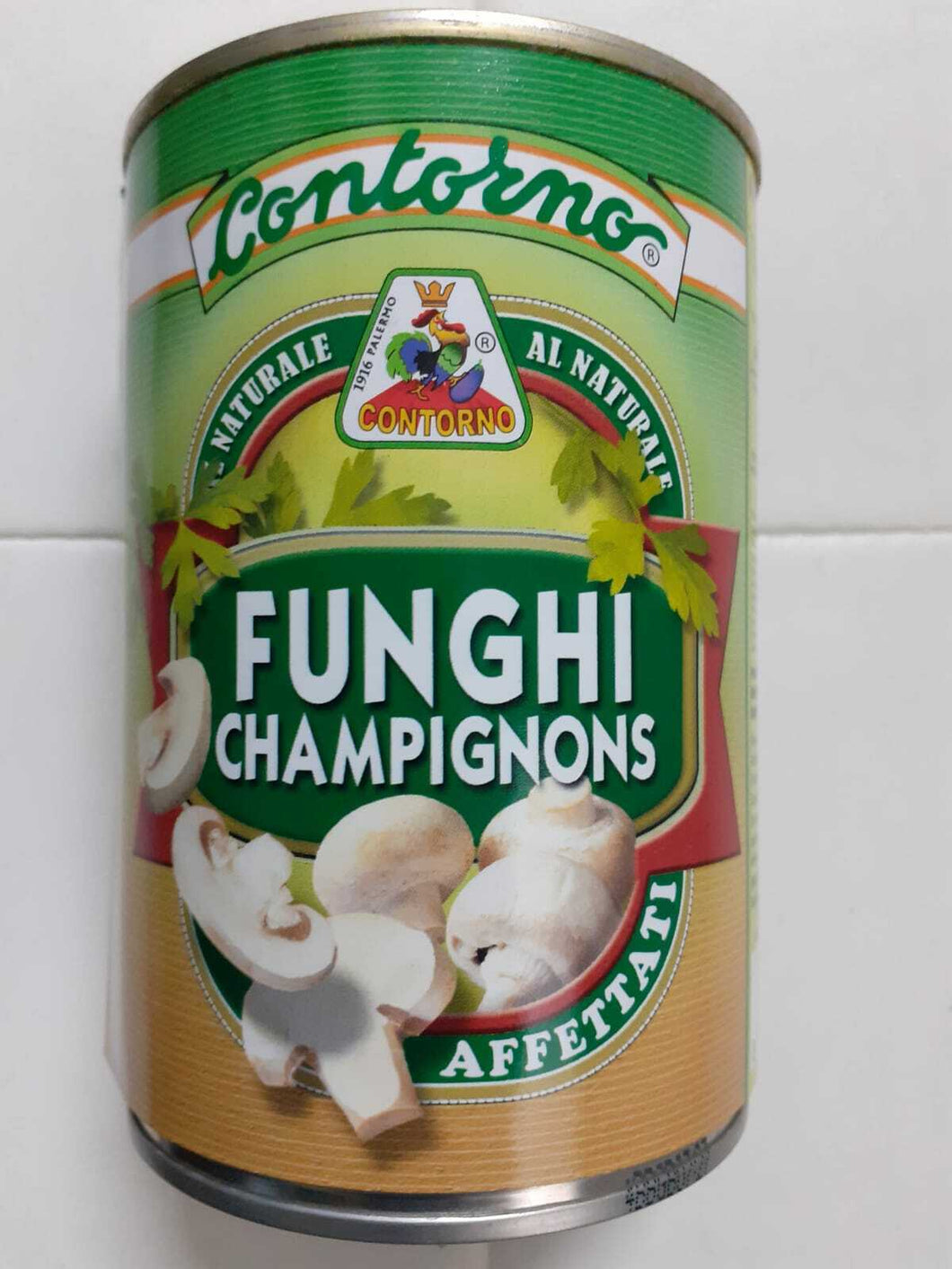 FUNGHI CHAMPIGNONS AL NATUR.CONTORNO PALERMO SICILIA  scatola DA GR. 400X12 PEZ.