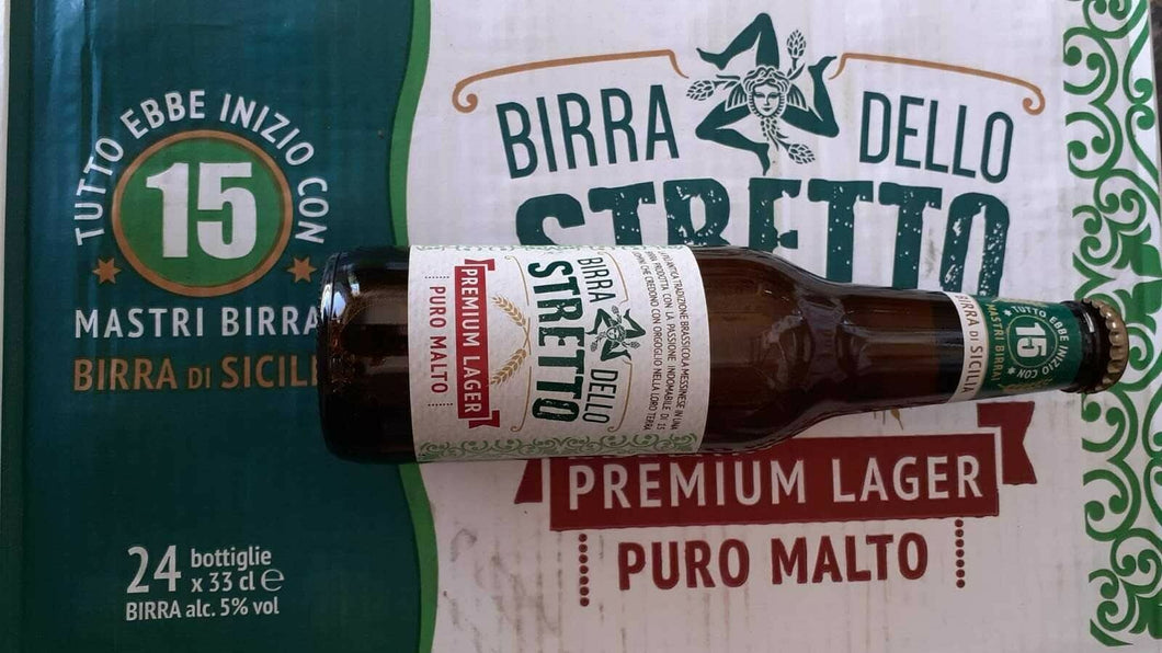 BIRRA DELLO STRETTO PREMIUM LAGER PURO MALTO MESSINA SICILIA 24BOTTIGLIE DA 33CL