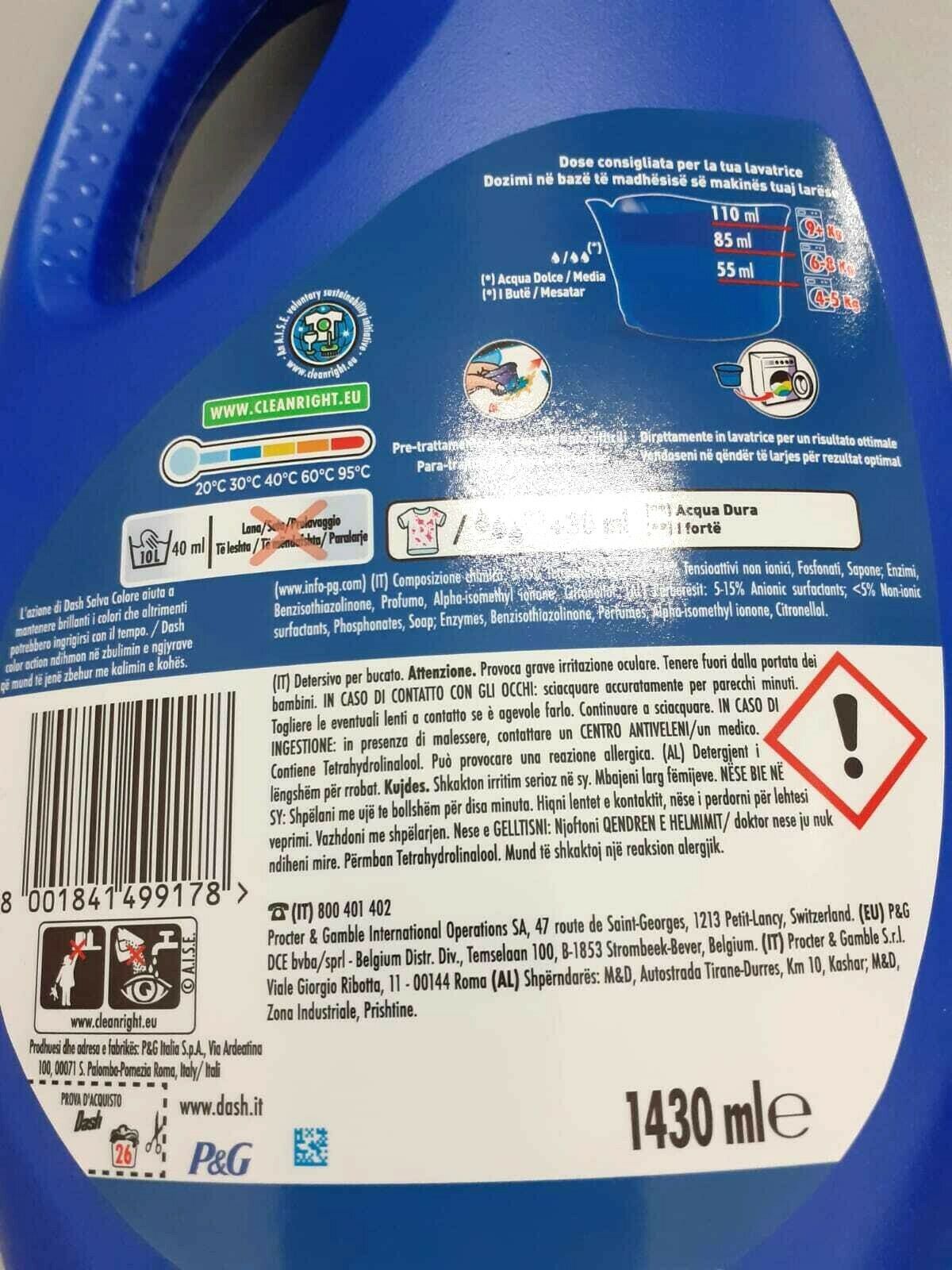 Dash Detersivo Liquido Salva Colore per Lavatrice 26 Lavaggi - Confezi SPESA NOVA IT Dash Detersivo Liquido Salva Colore per Lavatrice 26 Lavaggi - Confezi SPESA NOVA IT