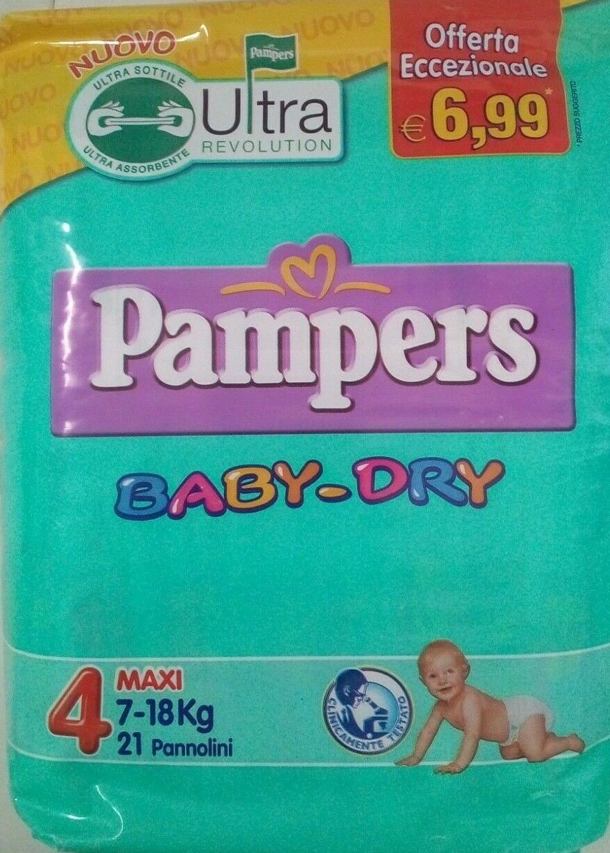 Pannolini Pampers Baby dry 4 misura Maxi 7-18 kg. 21 pannolini x 2 pacchi