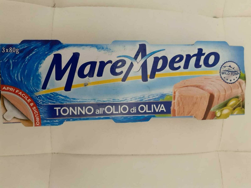 MARE APERTO TONNO OLIVA 80 GR x 3 CON APRI FACILE SICURO X 5 TOTALE 15 SCATOLE