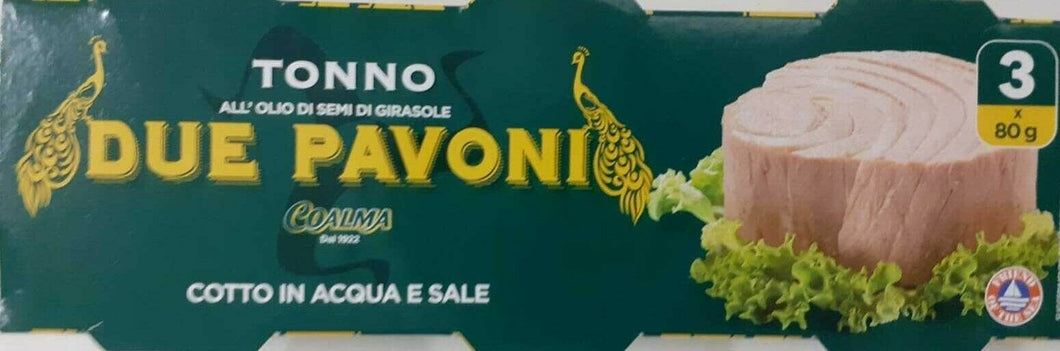 TONNO DUE PAVONI IN OLIO DI SEMI DI GIRASOLE  gr 80x3x5 15 pz COALMA PALERMO